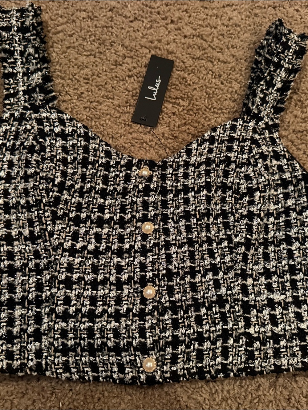 Lulu's Black and Silver Tweed Button-Front Tank Top